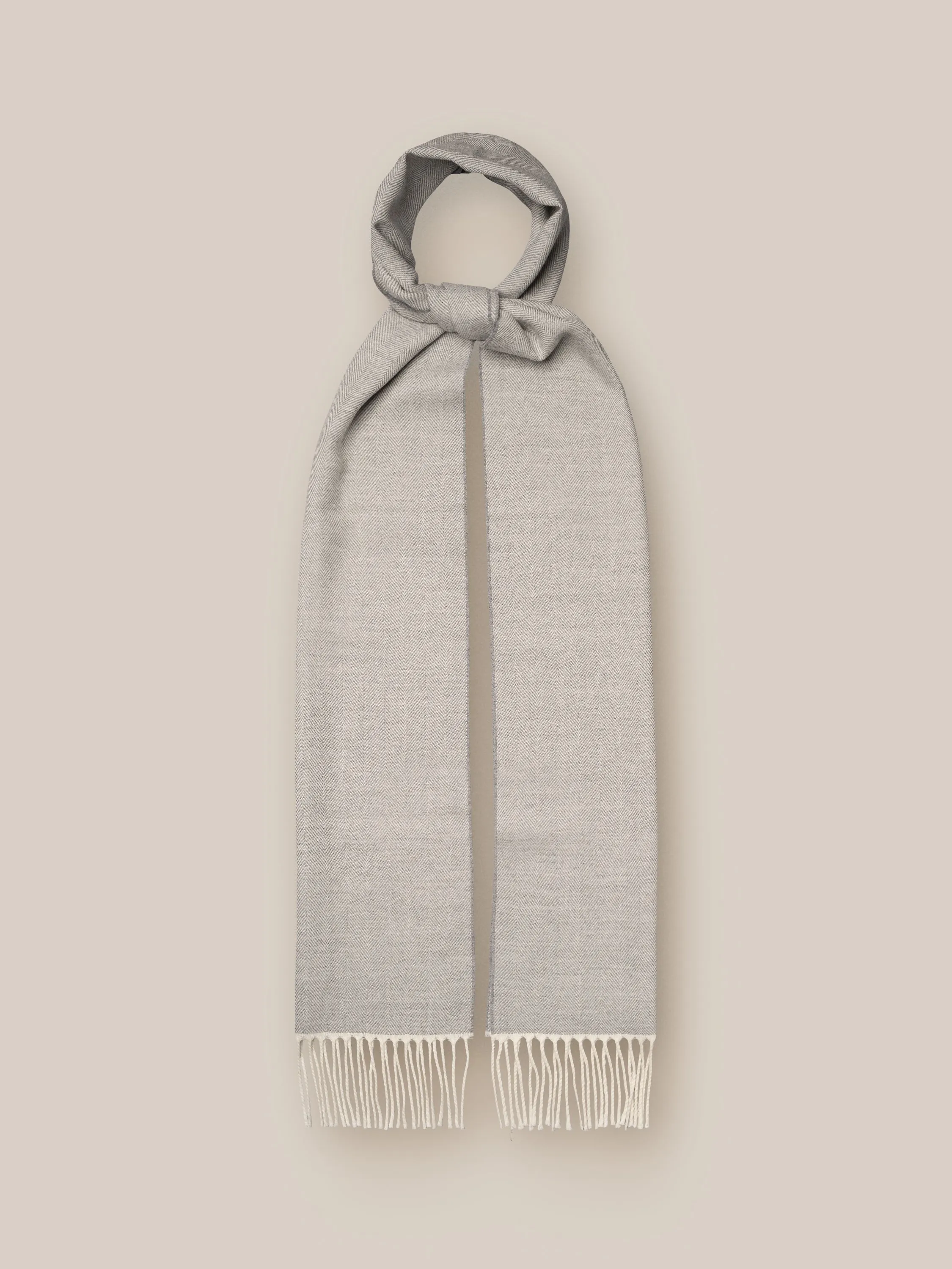 Eton Light Grey Herringbone Merino Wool Scarf - Grey