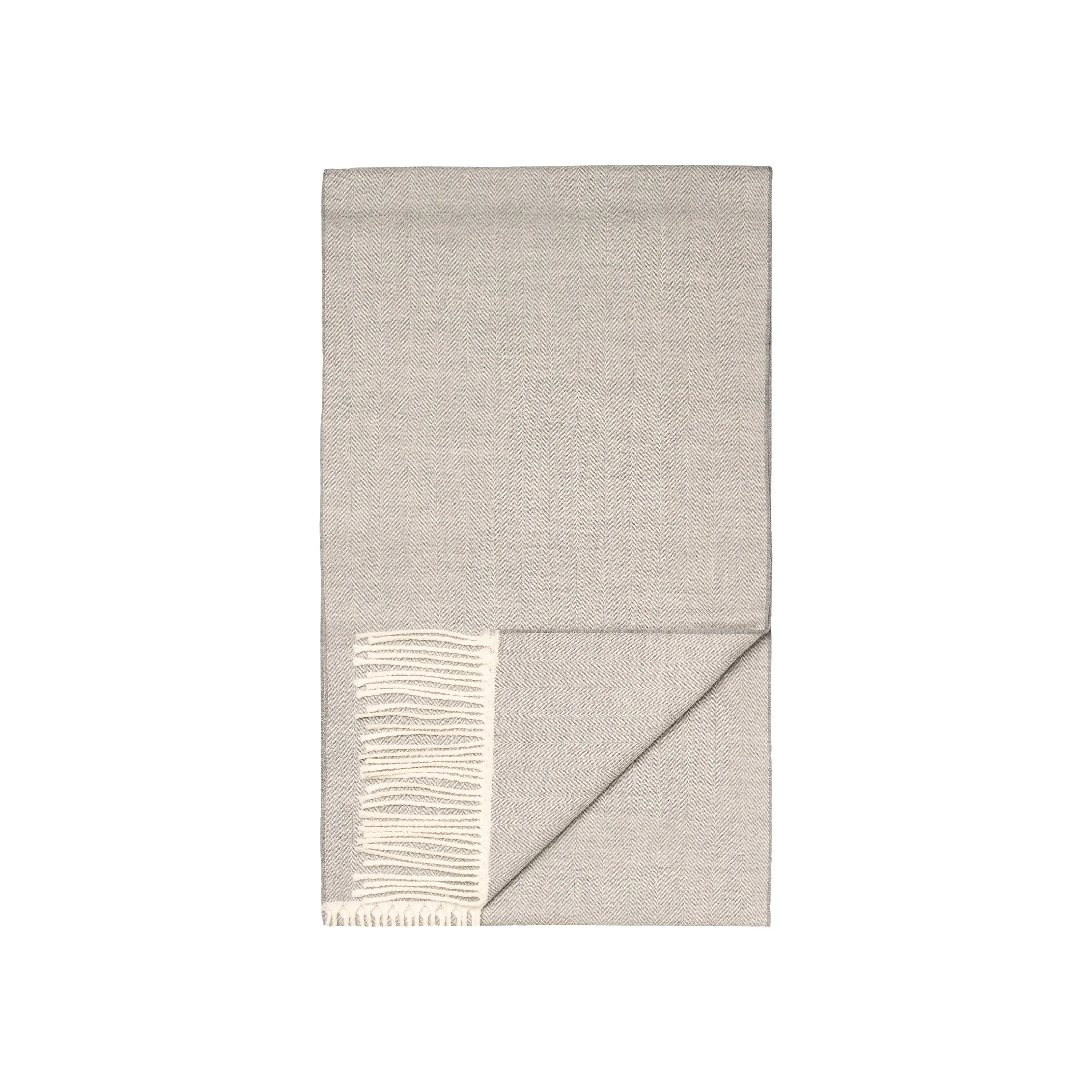 Eton Light Grey Herringbone Merino Wool Scarf - Grey