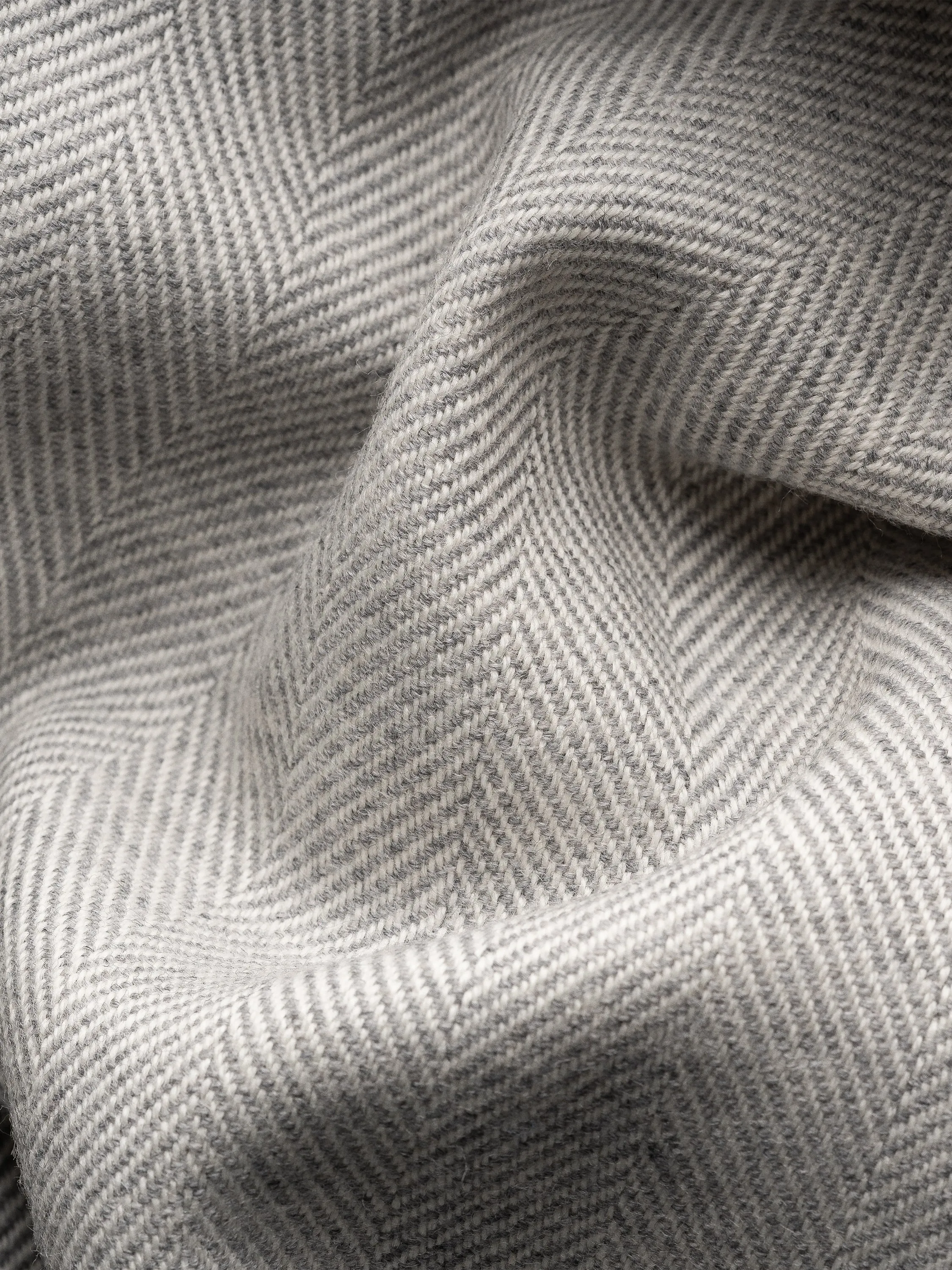 Eton Light Grey Herringbone Merino Wool Scarf - Grey