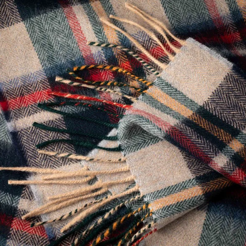 Fine Merino Scarf - Navy, Red and Biscuit Check - John Hanly