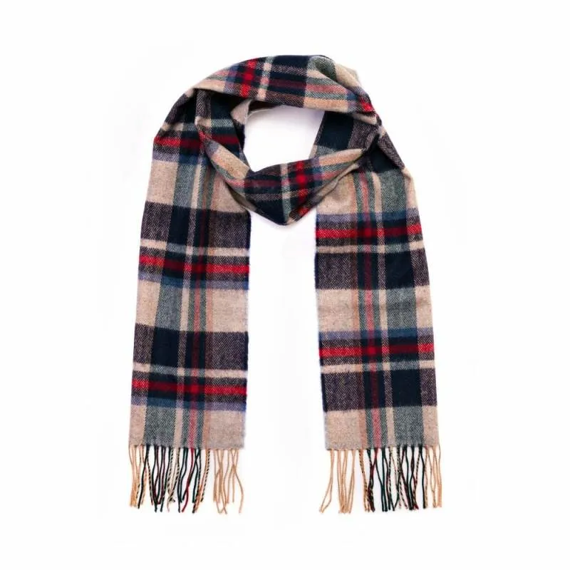 Fine Merino Scarf - Navy, Red and Biscuit Check - John Hanly