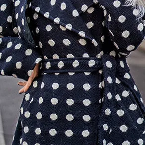 fine navy dotted coat oversize Notched trench coat 2018 tie waist wool jackets