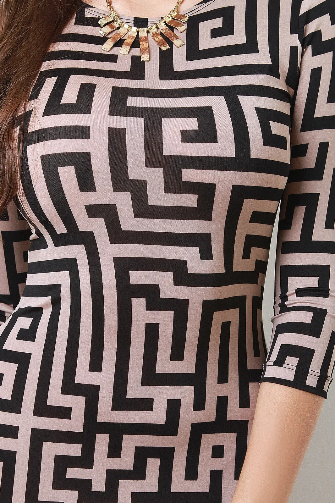 Fret Pattern Bodycon Midi Dress