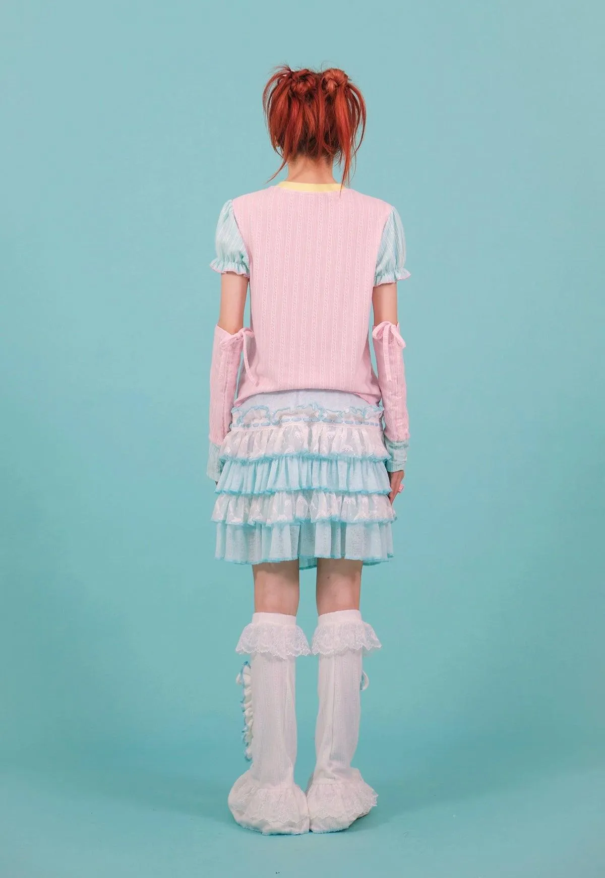 Frufru Tiered Ruffle Skirt - Girls' Pastel Blue And White Layered Summer Mini Skirt