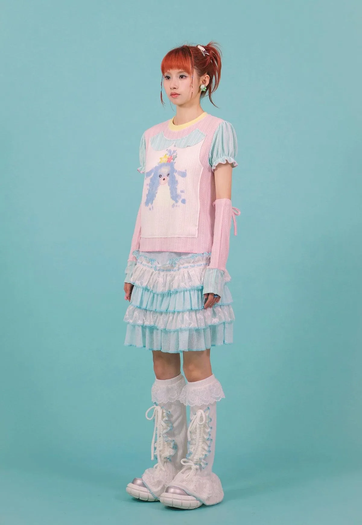 Frufru Tiered Ruffle Skirt - Girls' Pastel Blue And White Layered Summer Mini Skirt