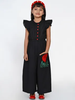 Girl's Black & Red Solid Basic Jumpsuit - NOZ2TOZ KIDS