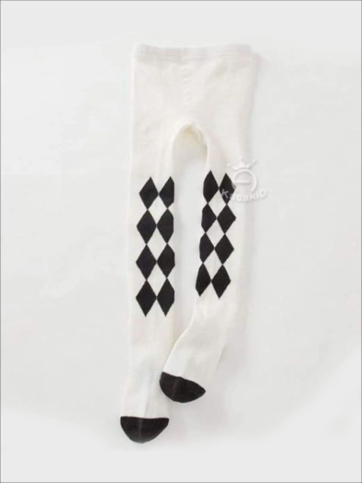 Girls Cotton White and Black Checkered Tights