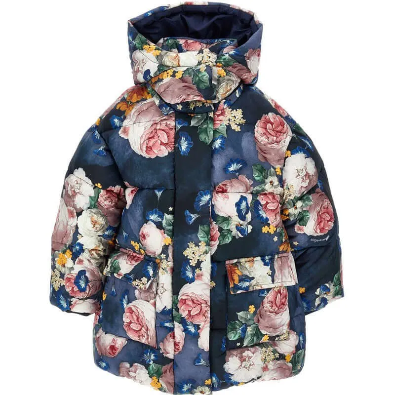 Girls Navy Rose Coat