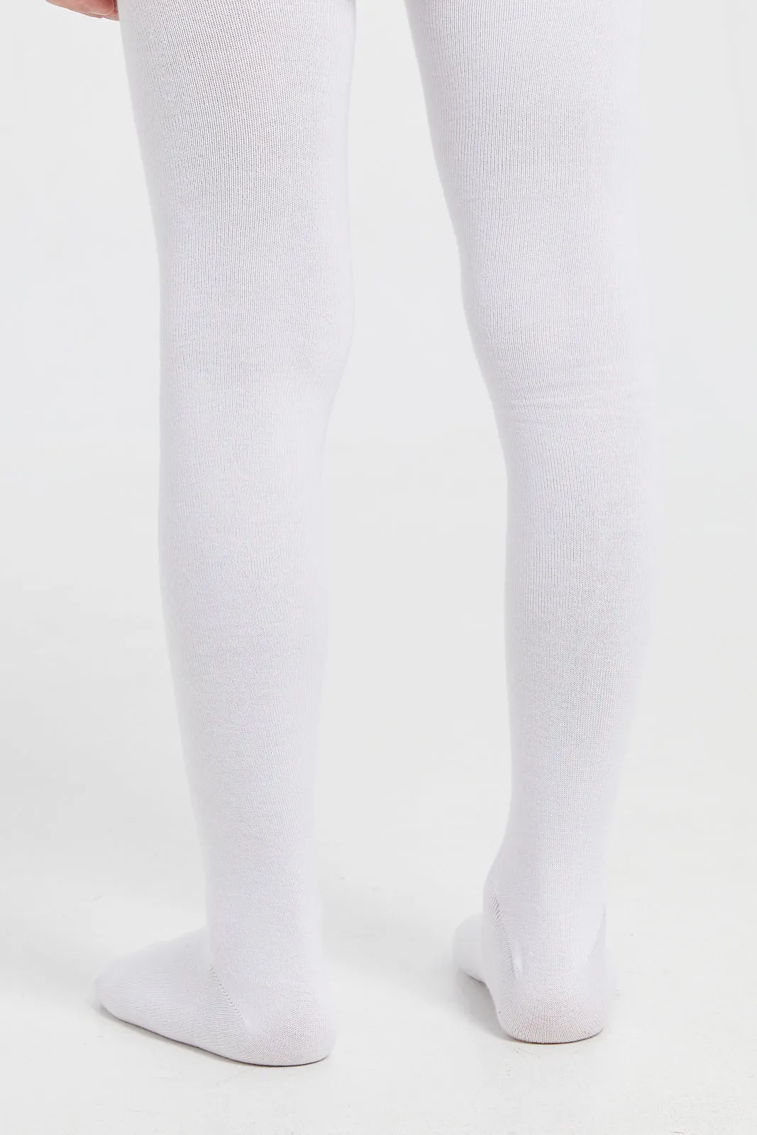 Girls White Plain Stockings Set (Pack Of 2)