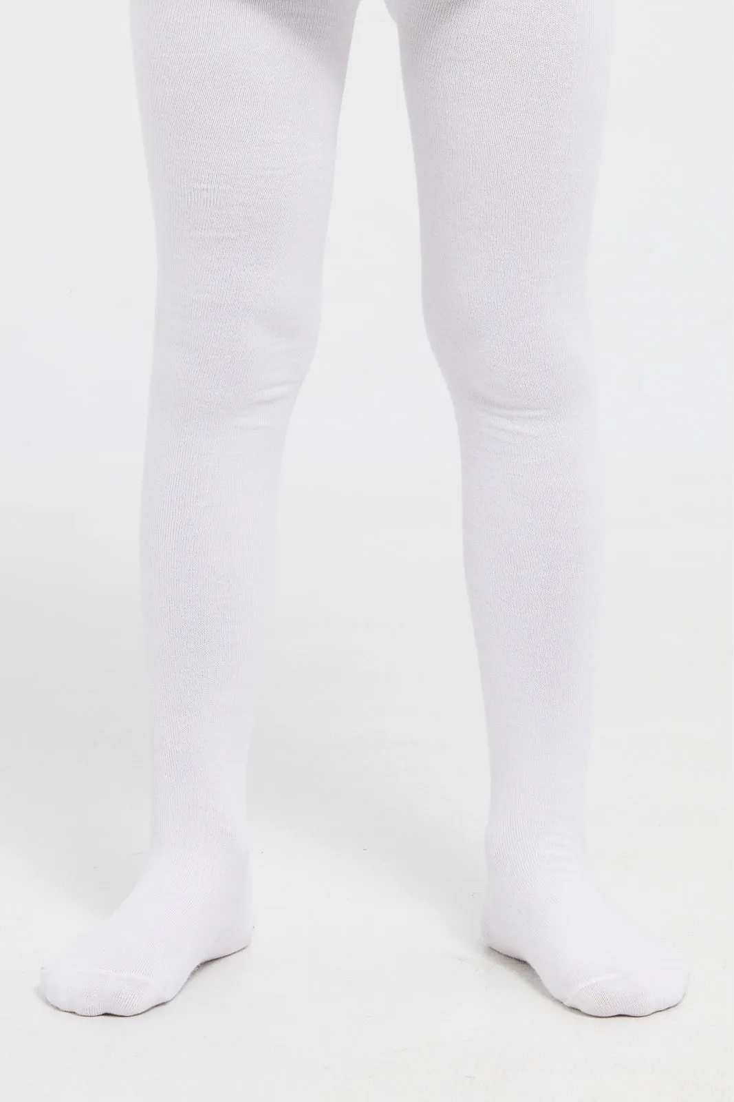 Girls White Plain Stockings Set (Pack Of 2)