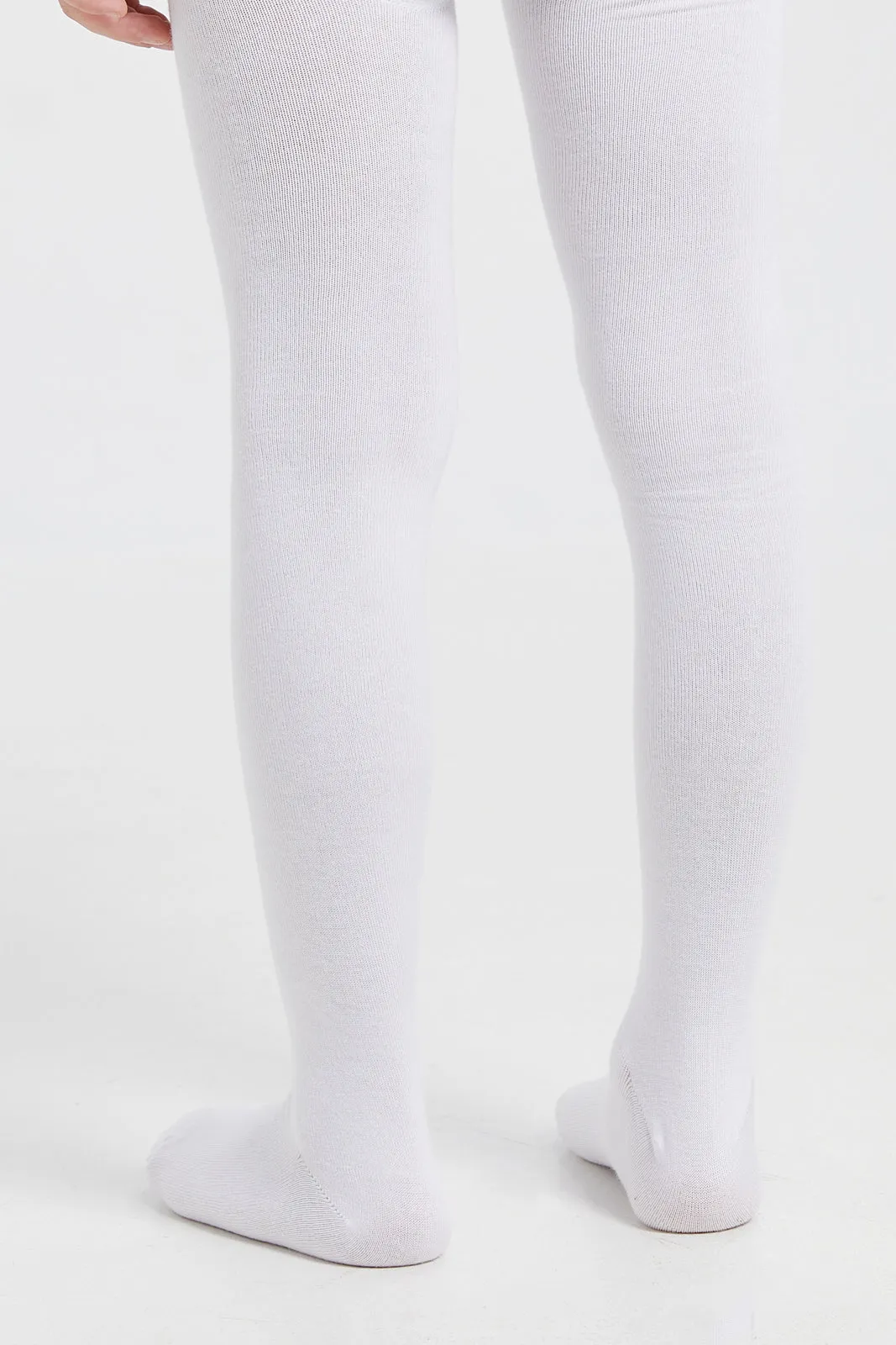 Girls White Plain Stockings Set (Pack Of 2)