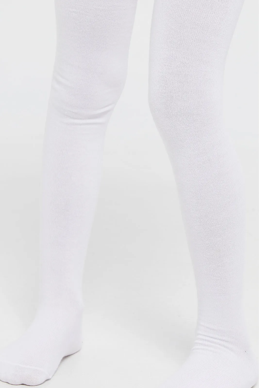 Girls White Plain Stockings Set (Pack Of 2)