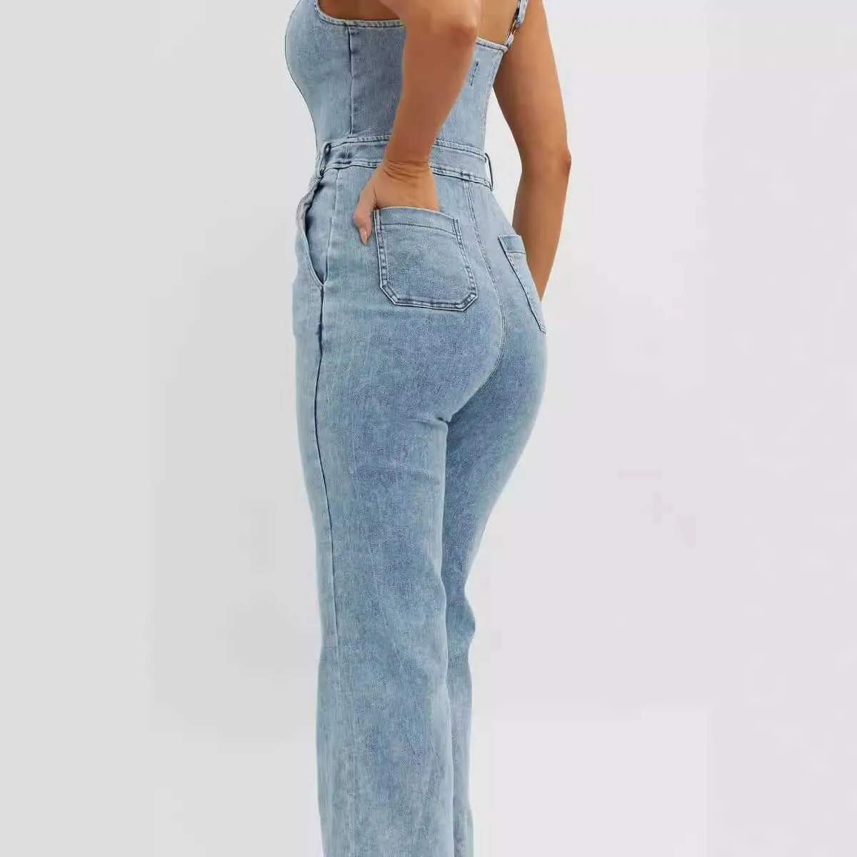 Glow Chic's Shoulder Strap Slim Cowboy Siamese Pants