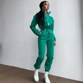 Glow Chic's Stand-Up Collar Cinched Jumpsuit