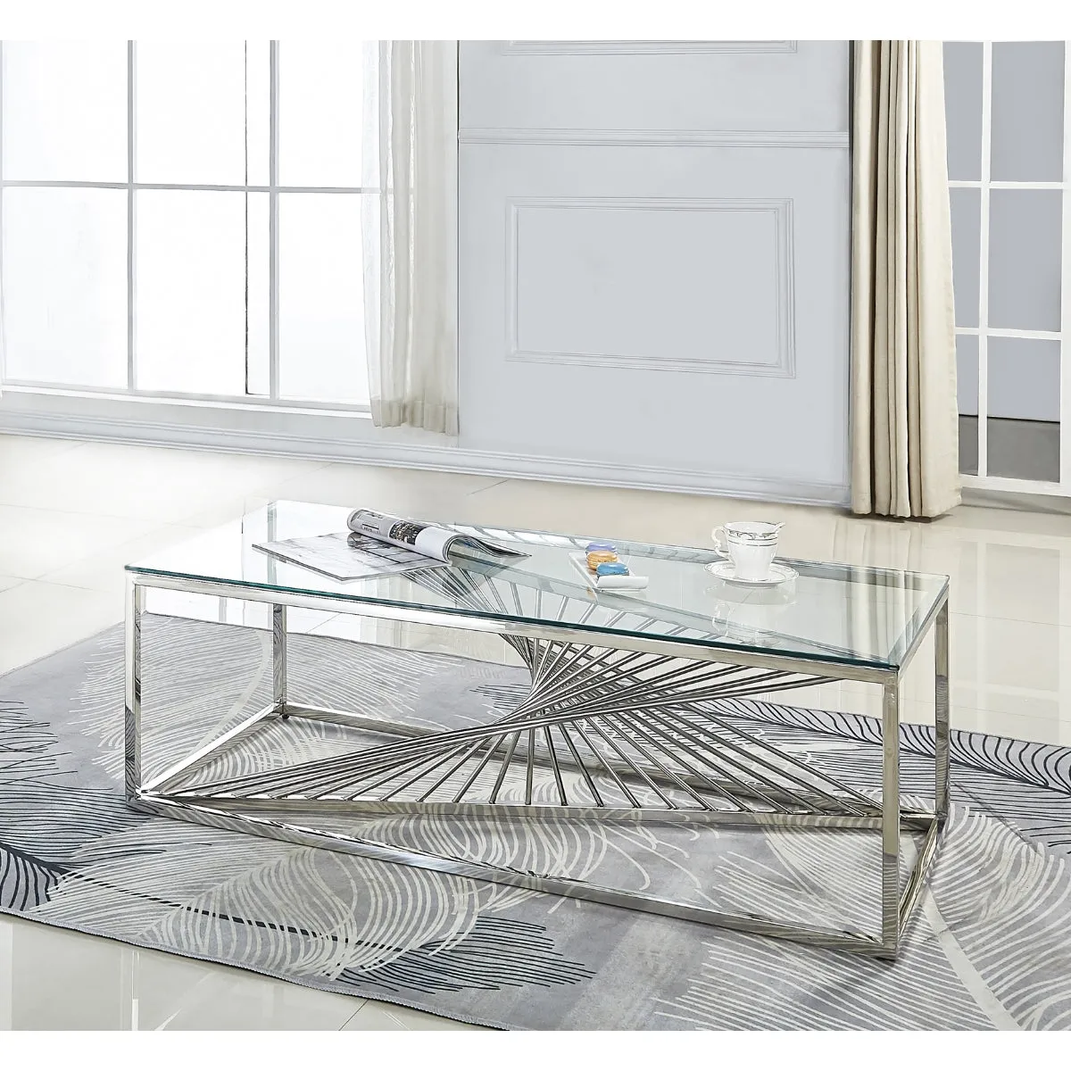 Helix Design Chrome & Glass Sofa Table