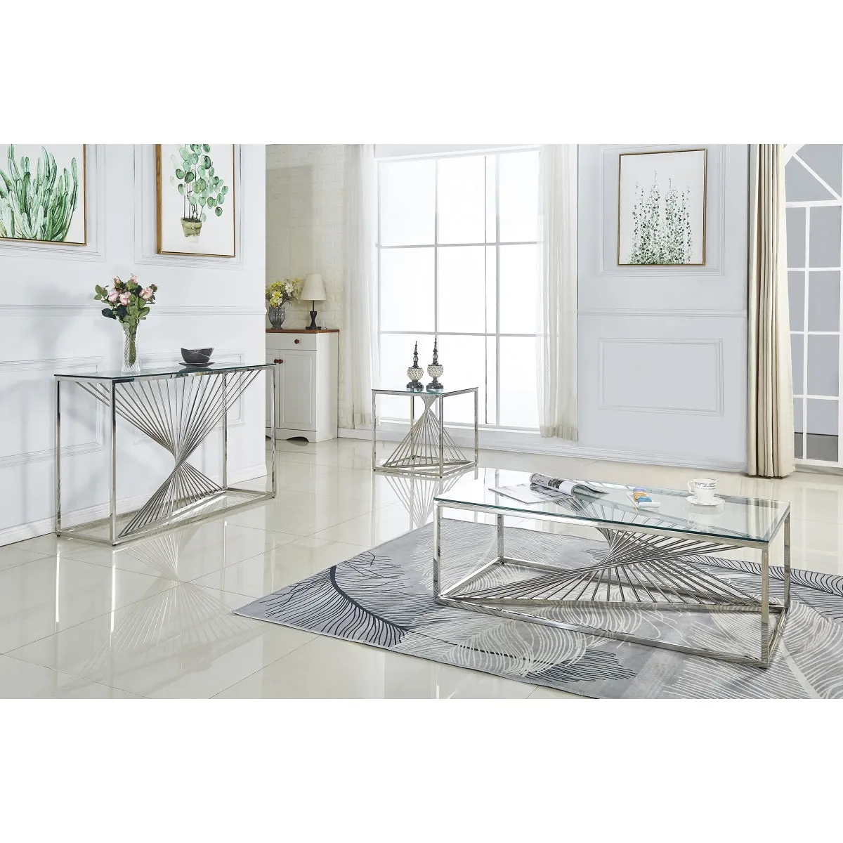 Helix Design Chrome & Glass Sofa Table