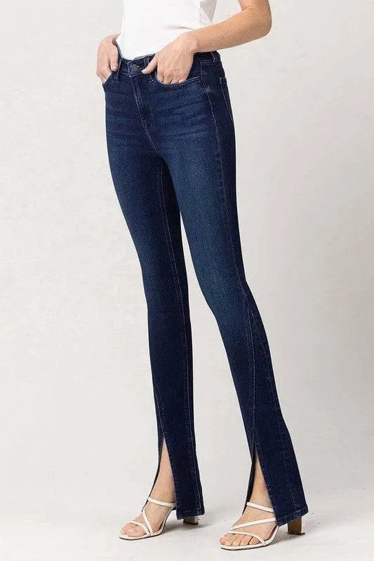 High Rise Slim Straight Front Slit Jeans