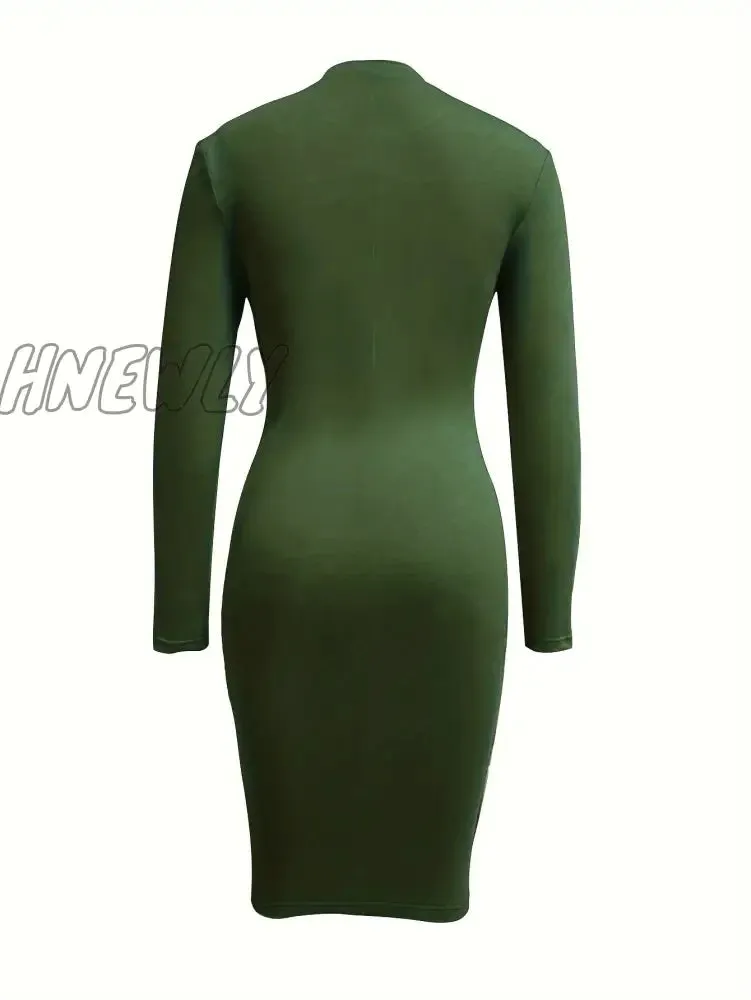 Hnewly Cut Out Bodycon Dress, Sexy Crew Neck Long Sleeve Dress, Women's Clothing