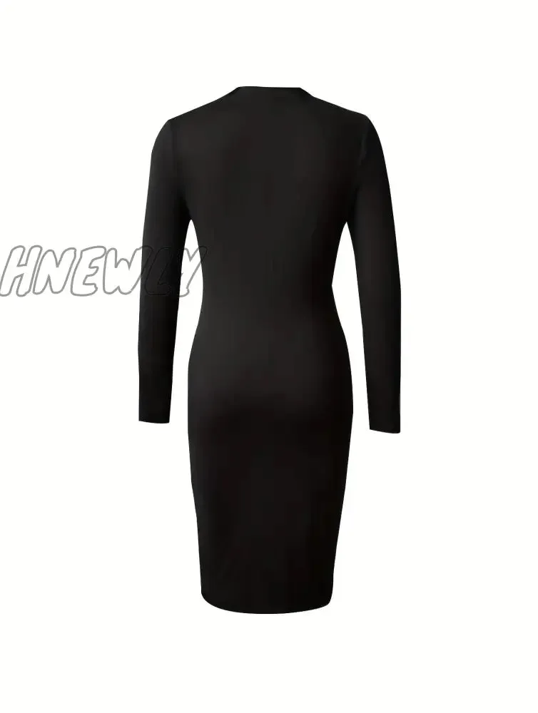 Hnewly Cut Out Bodycon Dress, Sexy Crew Neck Long Sleeve Dress, Women's Clothing