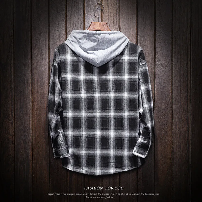 Hooded Plaid Shirt Loose Plus Size Casual Coat