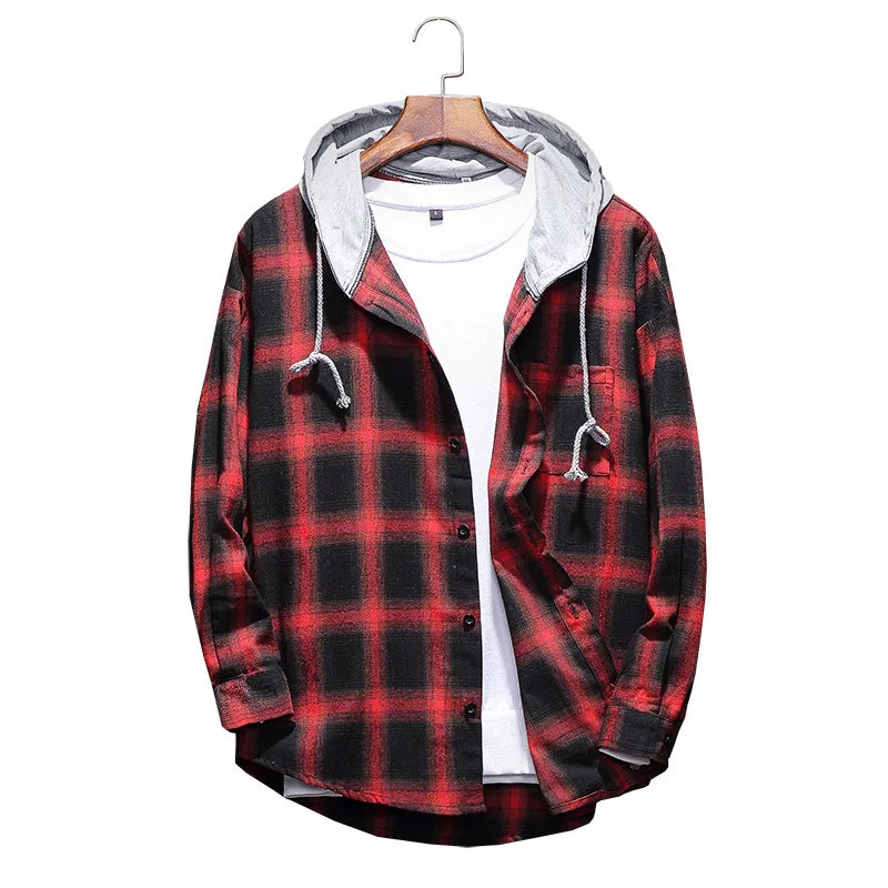 Hooded Plaid Shirt Loose Plus Size Casual Coat