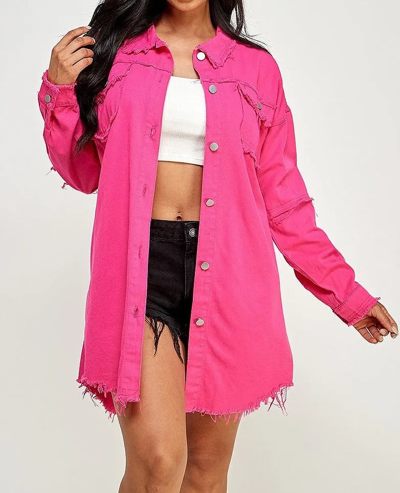 Hot Pink Denim Jacket Distressed