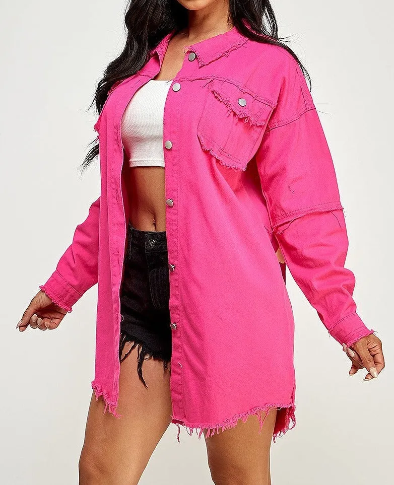 Hot Pink Denim Jacket Distressed