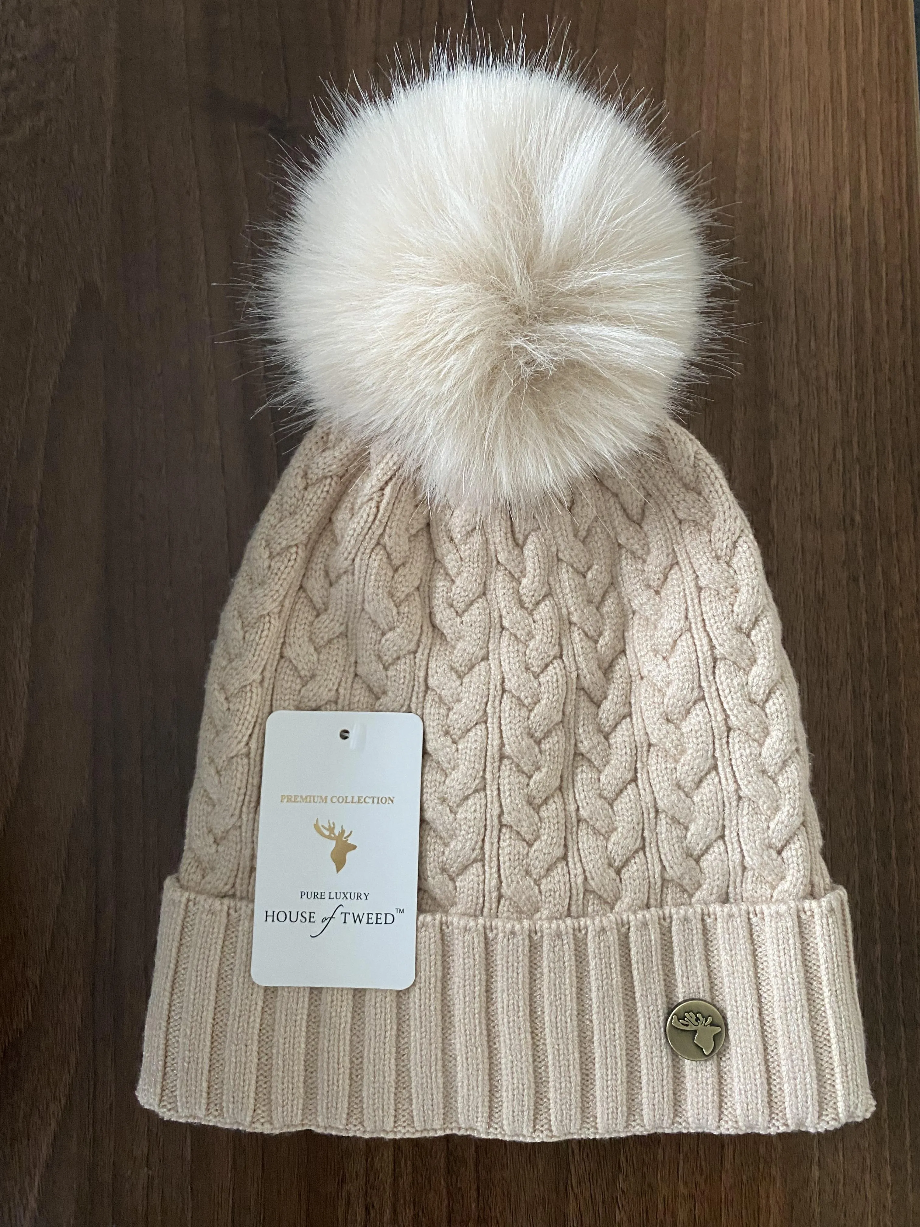 House of Tweed Luxury Plaited Ladies Bobble Pom Pom Beanie Hats