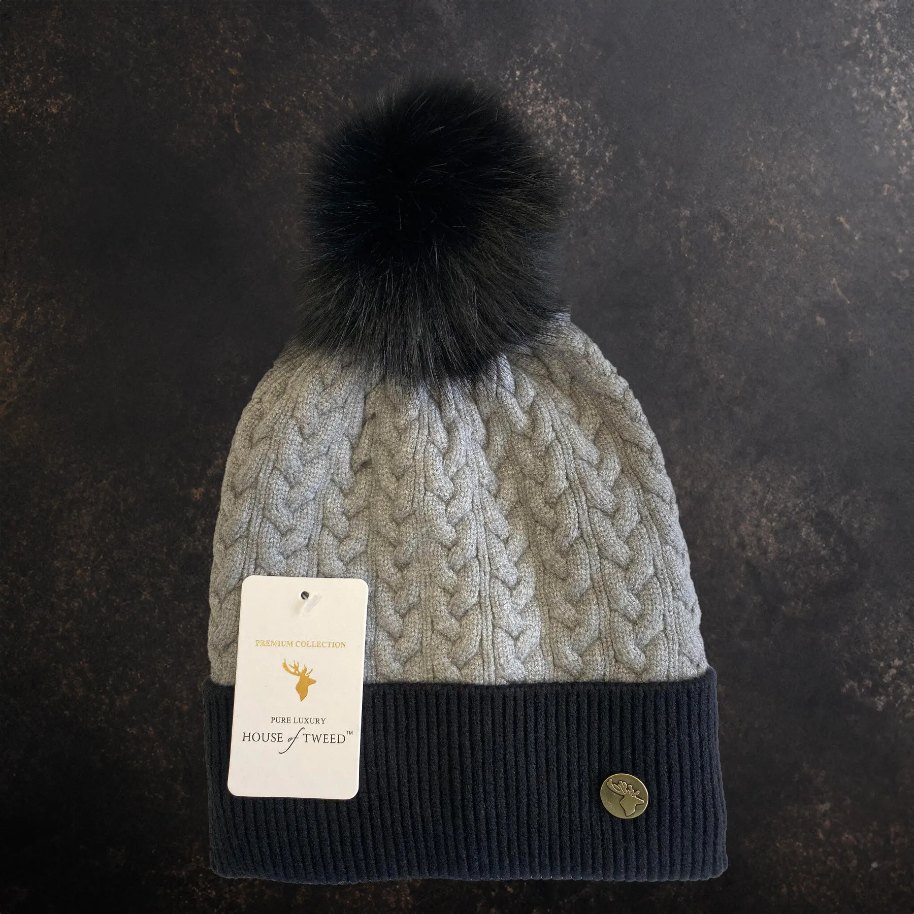 House of Tweed Luxury Plaited Ladies Bobble Pom Pom Beanie Hats