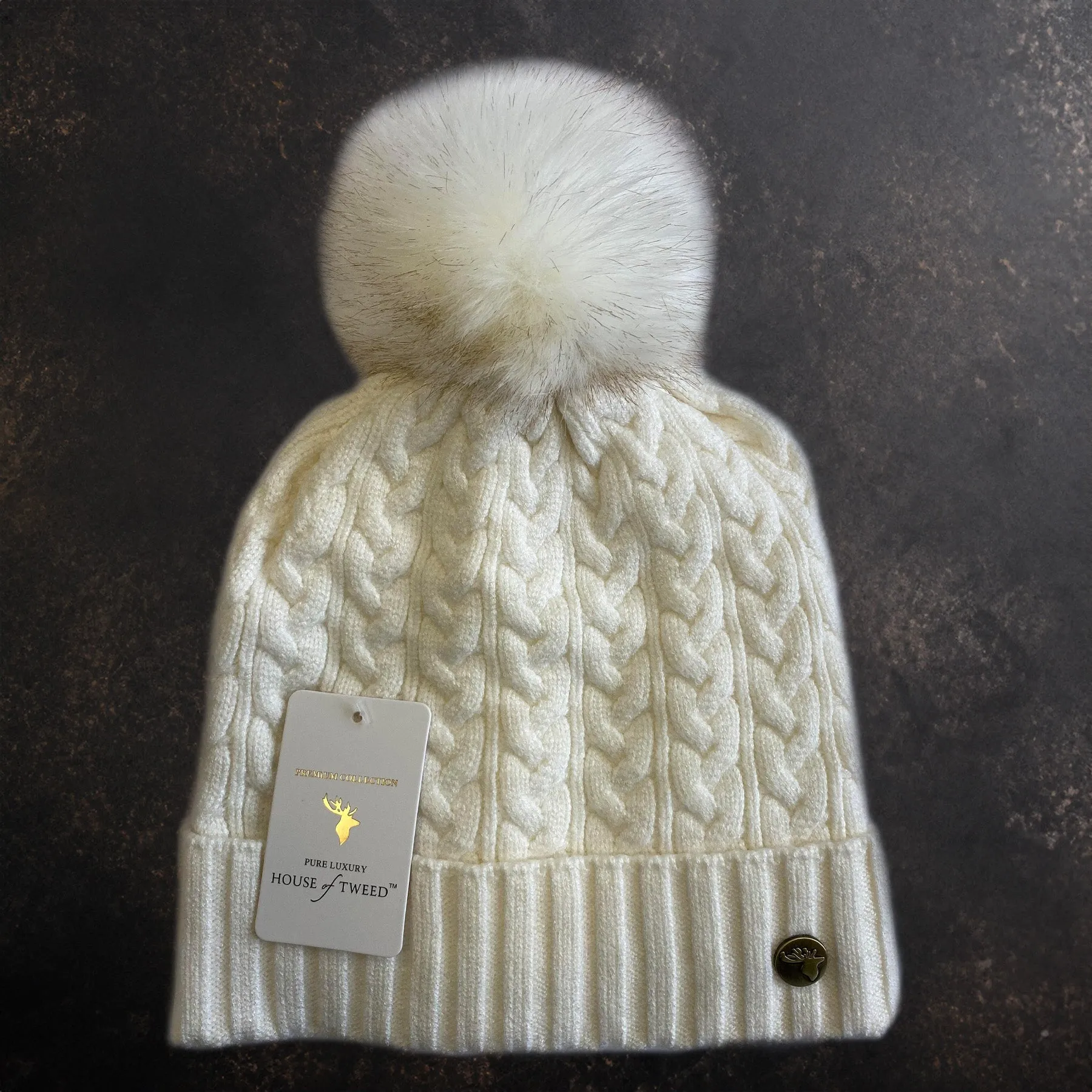 House of Tweed Luxury Plaited Ladies Bobble Pom Pom Beanie Hats