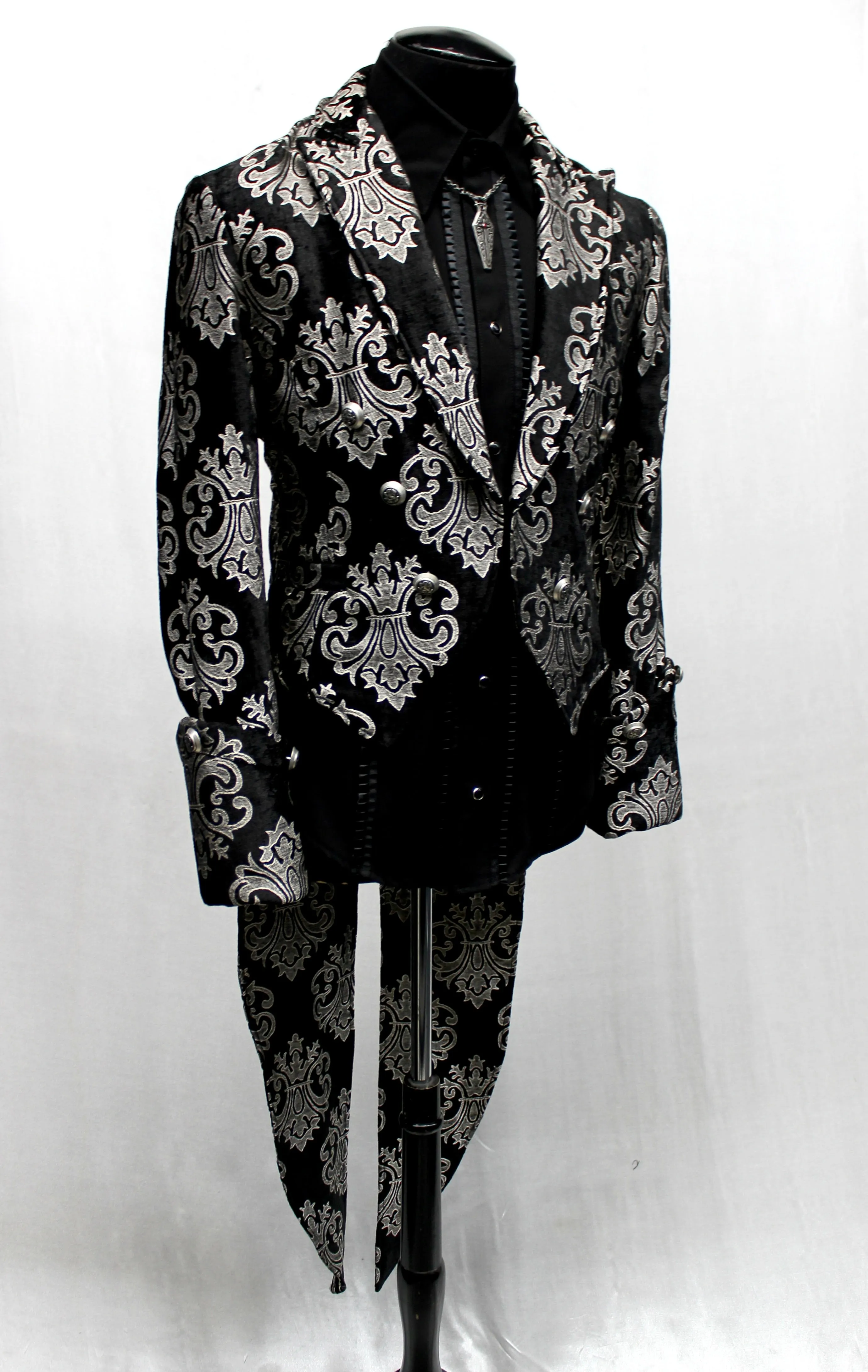 IMPERIAL TAILCOAT - SILVER ON BLACK BROCADE