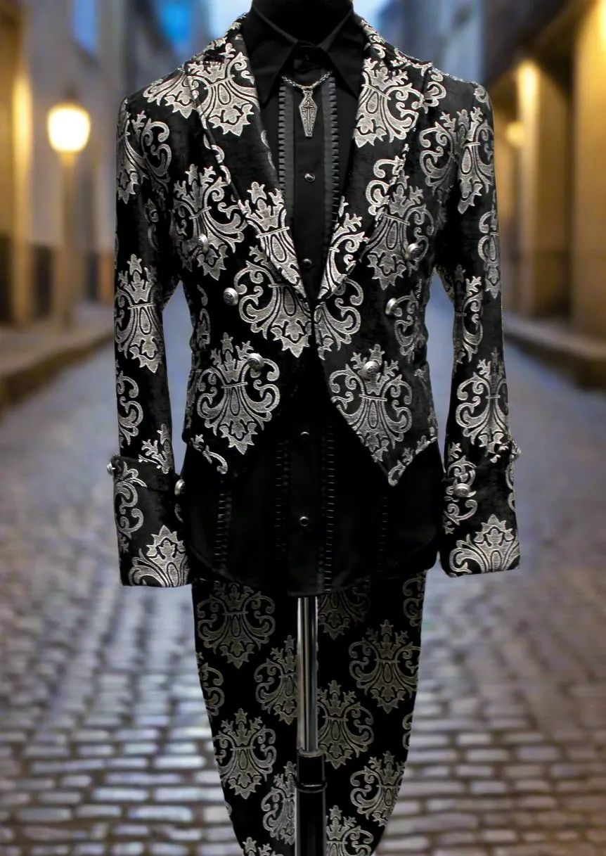 IMPERIAL TAILCOAT - SILVER ON BLACK BROCADE