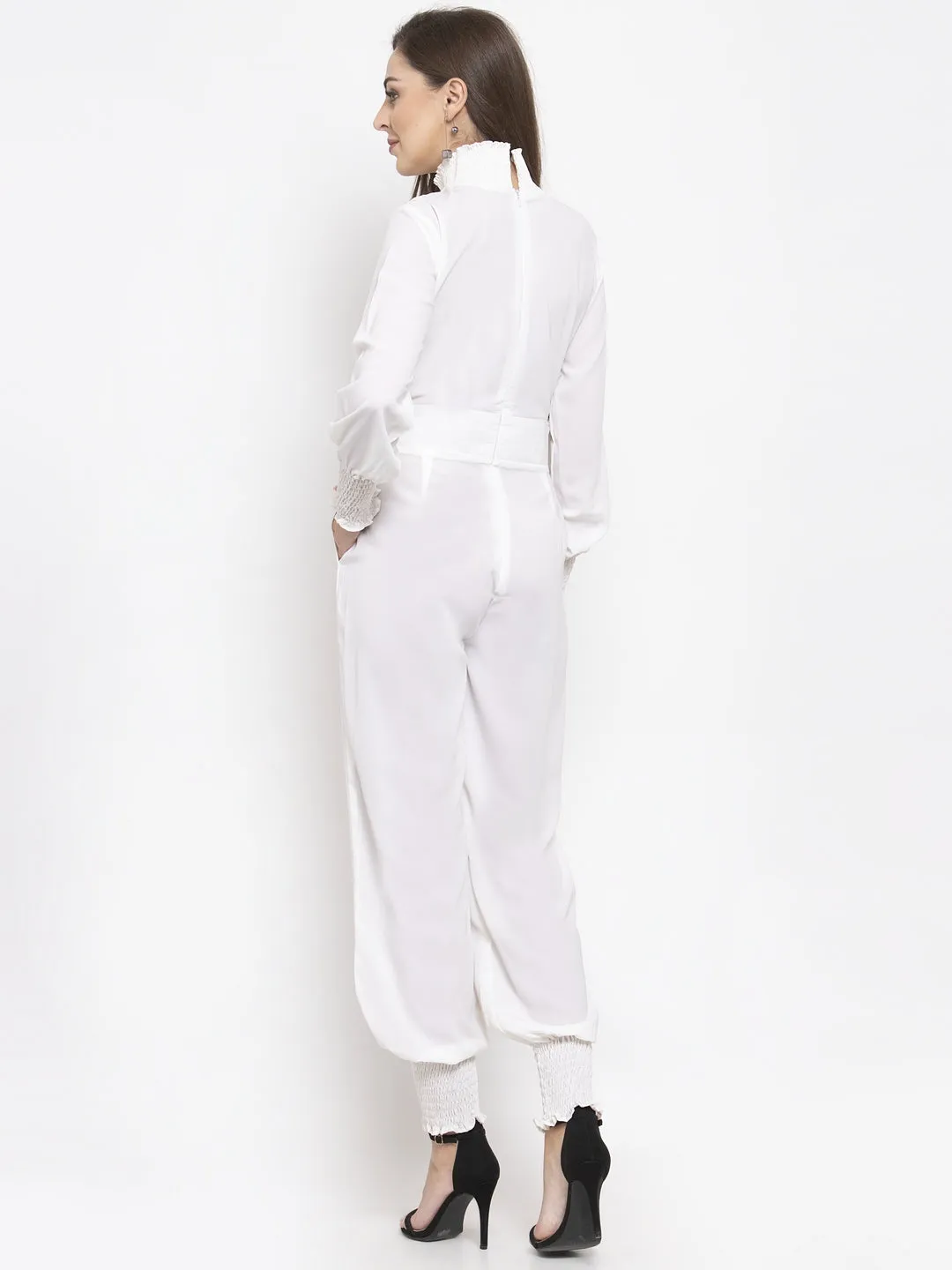 Jashvi Women White Solid Basic Jumpsuit