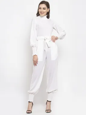 Jashvi Women White Solid Basic Jumpsuit