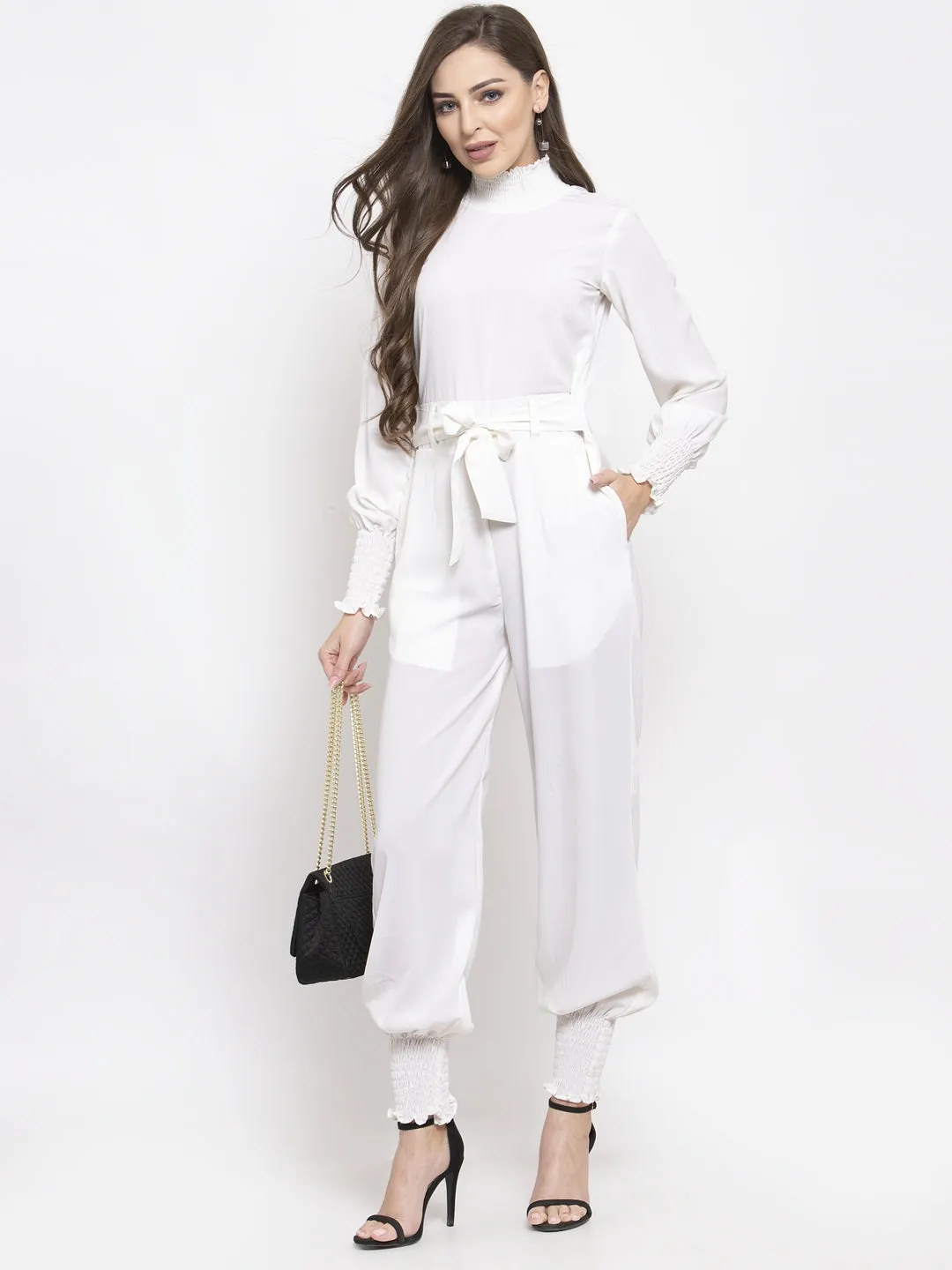 Jashvi Women White Solid Basic Jumpsuit