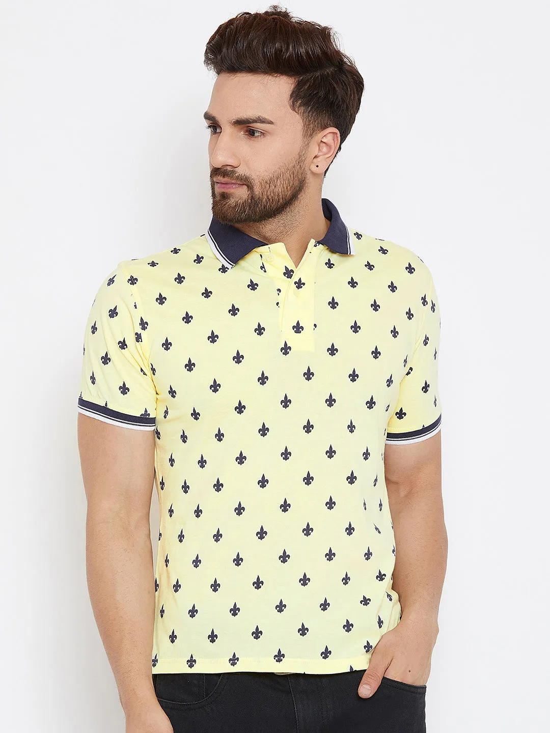 JUMP USA Men Yellow Printed Polo Collar T-Shirt