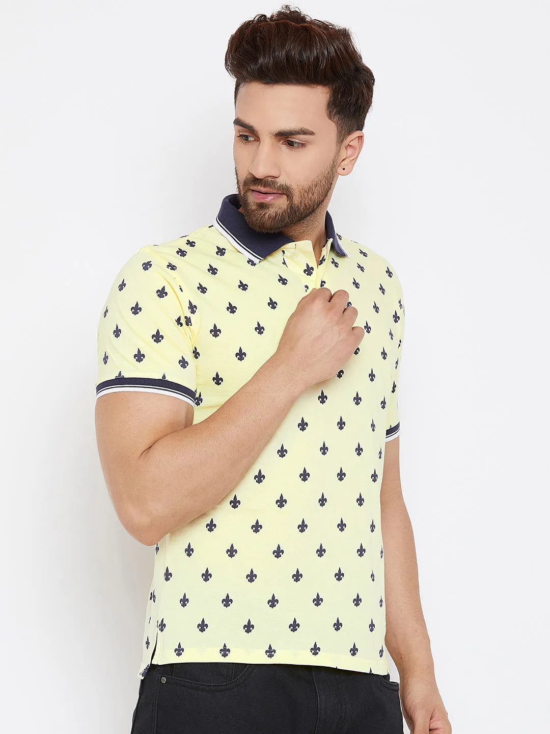 JUMP USA Men Yellow Printed Polo Collar T-Shirt