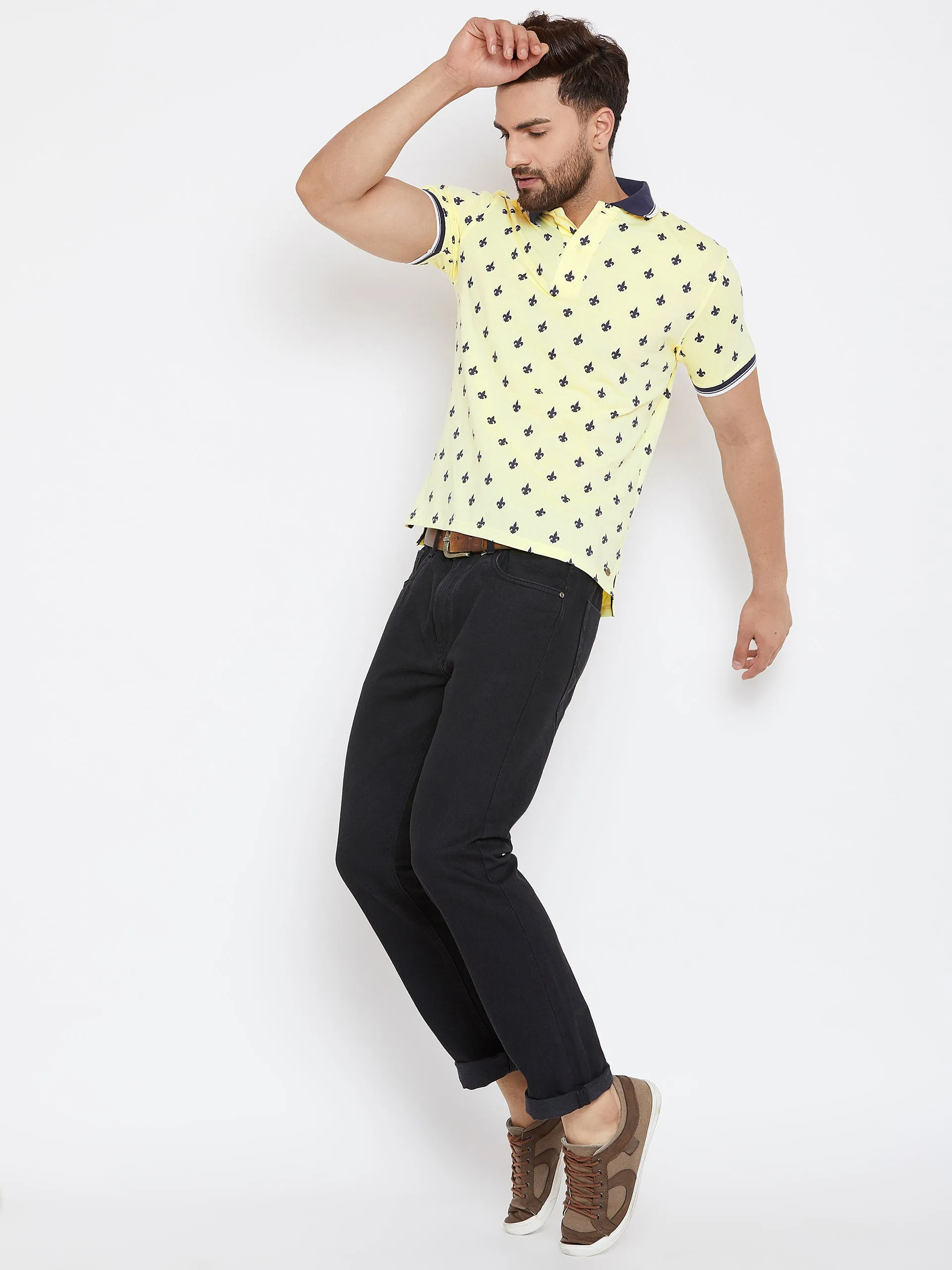 JUMP USA Men Yellow Printed Polo Collar T-Shirt