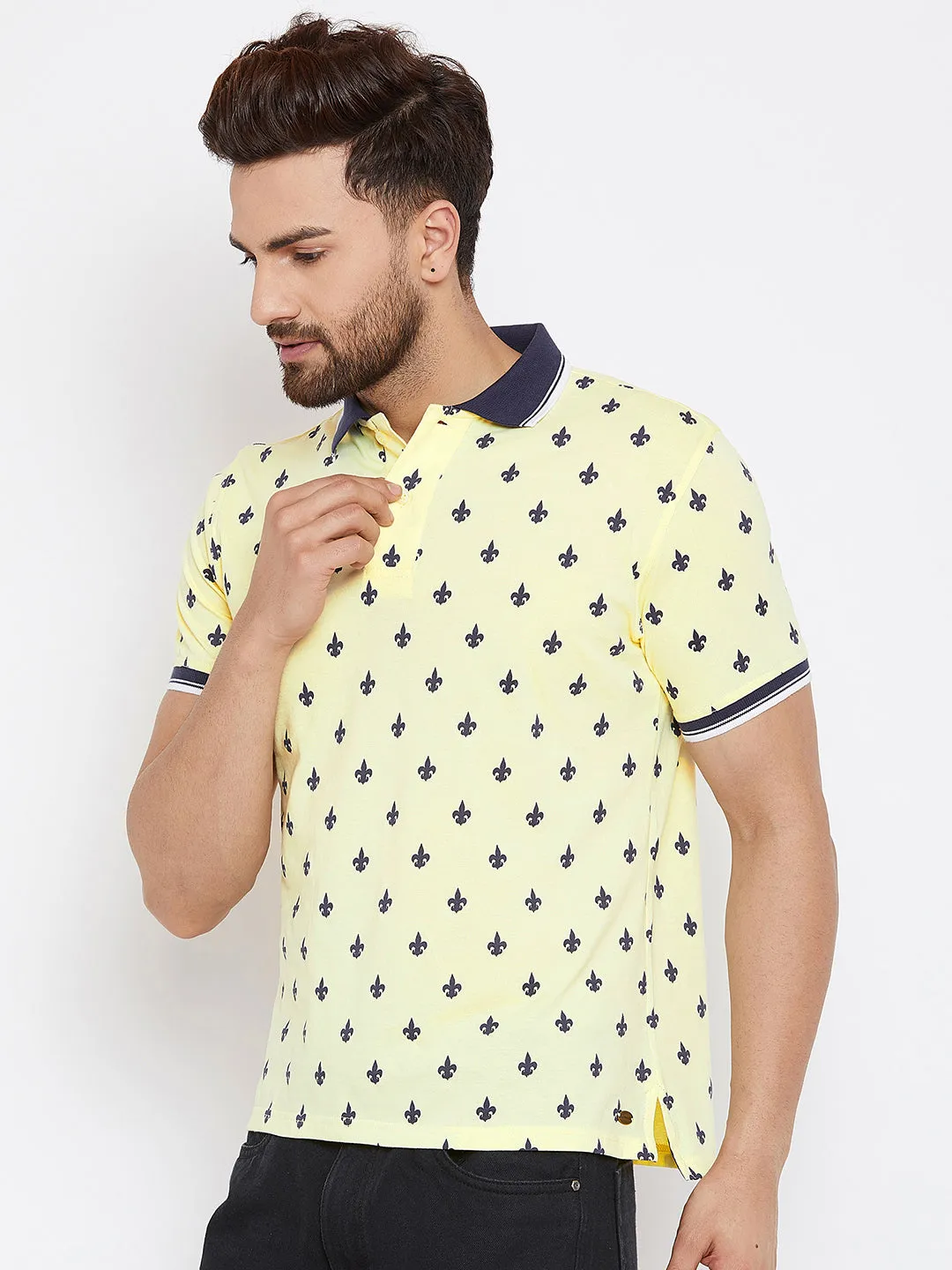 JUMP USA Men Yellow Printed Polo Collar T-Shirt