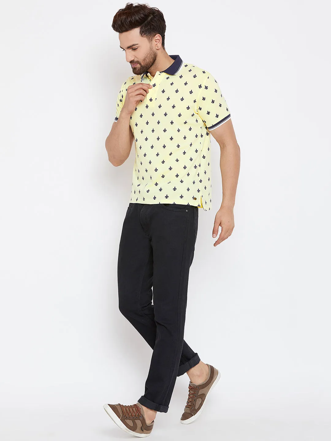 JUMP USA Men Yellow Printed Polo Collar T-Shirt