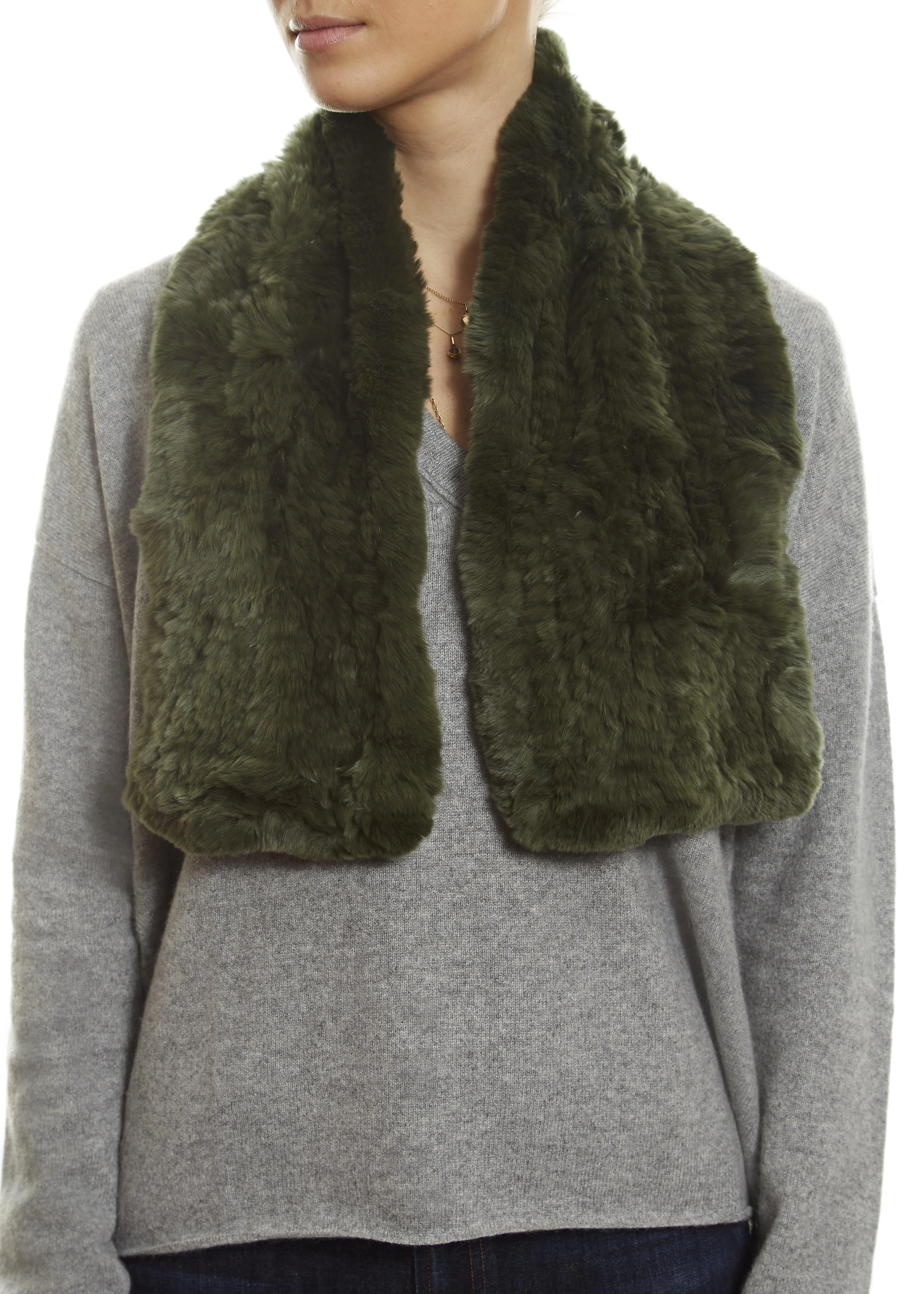 Knitted Rex Rabbit Khaki 'Loop' Luxury Fur Scarf