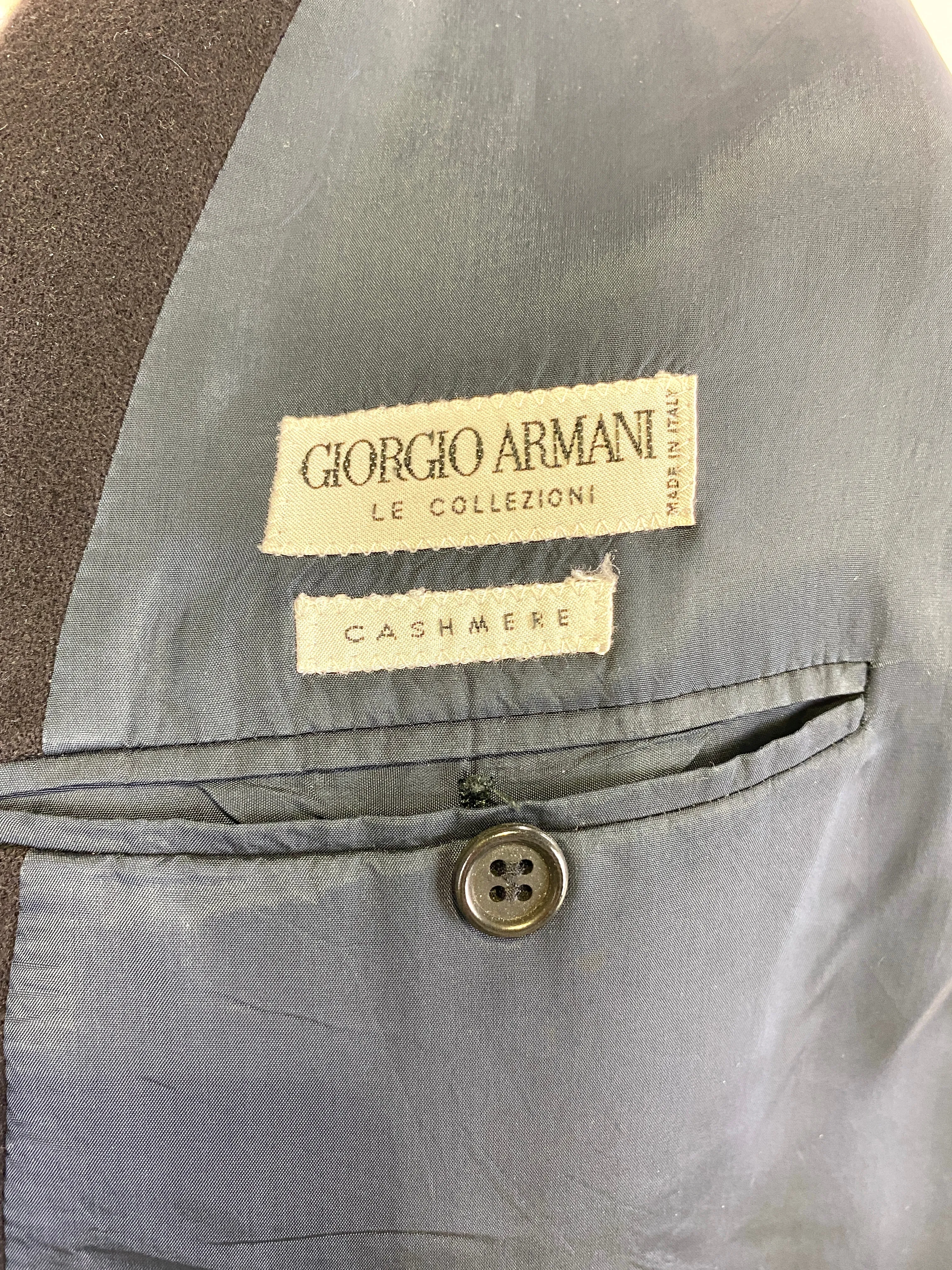 Late 1980s Vintage Brown Men's Italian Designer Blazer, Giorgio Armani, Double-Button Cashmere Jacket, C42