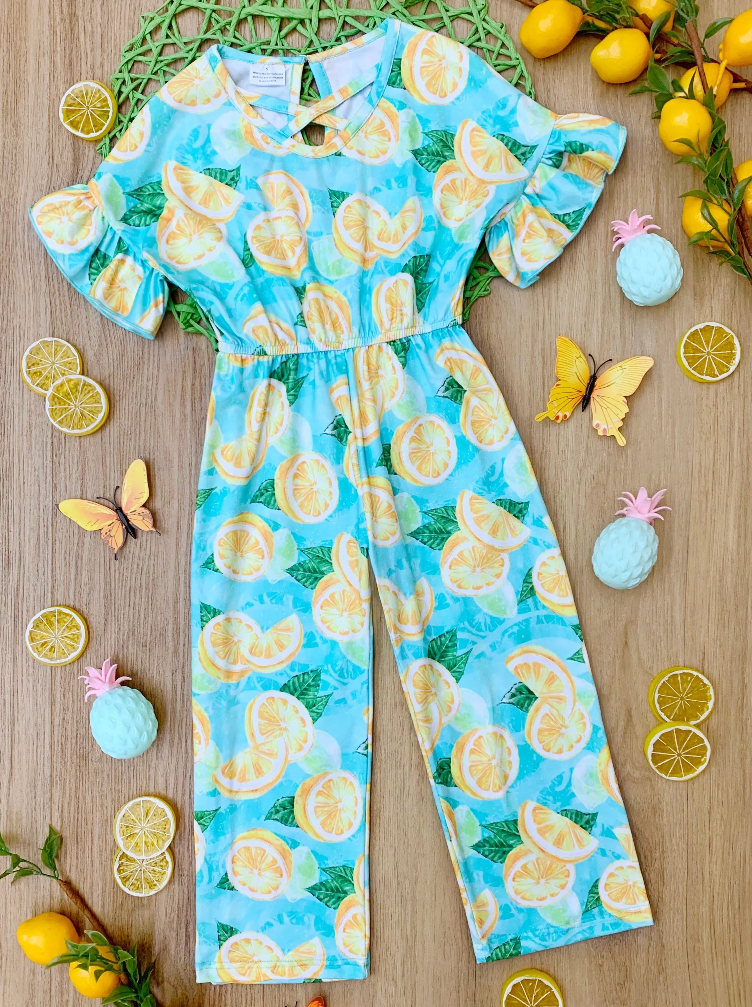 Lemon Fresh Ruffle Sleeve Jumpsuit