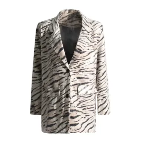 Leopard Patchwork Sequins Blazers For Women Notched Collar Long Sleeve Spliced Button Casual Blazer Female Clothing