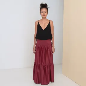 LONG VOLANTS SKIRT - Cotton Sateen | Burgundy