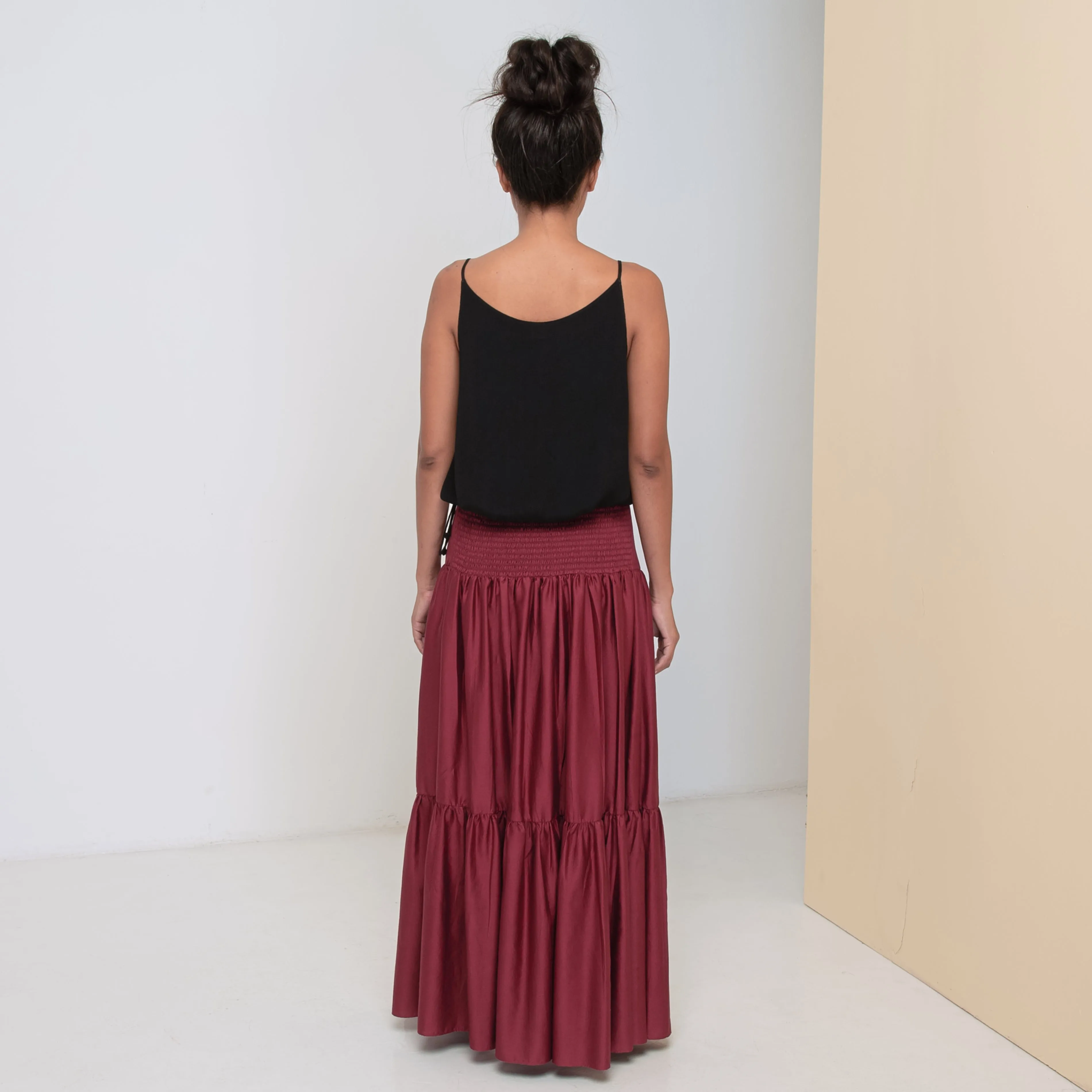 LONG VOLANTS SKIRT - Cotton Sateen | Burgundy