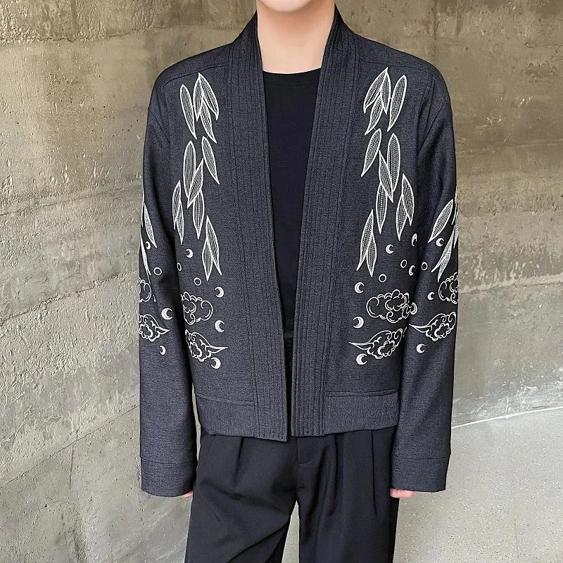 Male Jackets Chinese Style Embroidery Men's clothing Casual Summer Fashion Printing Loose Stand Neck 9C5313