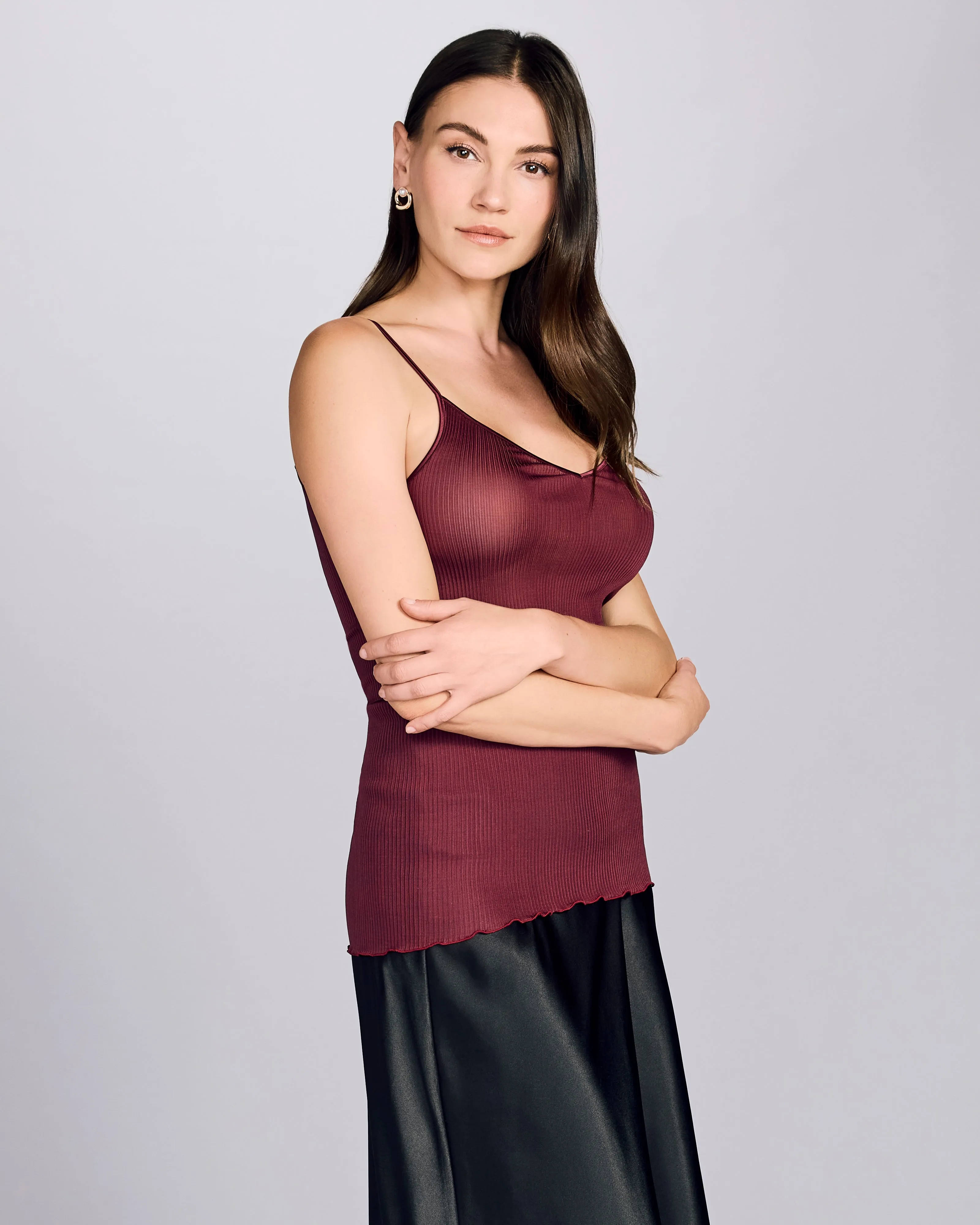 Maroon Rib Silk Camisole