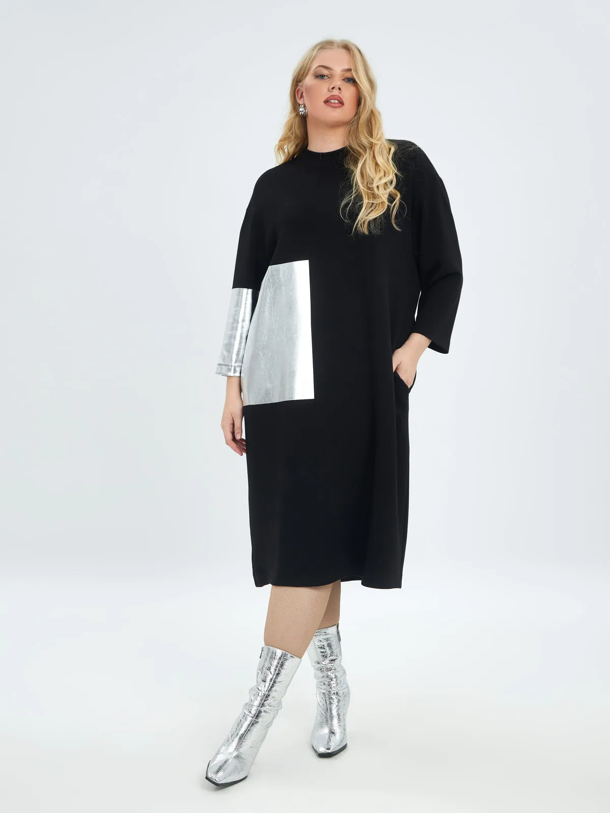 Mat Black and Silver Midi Dress