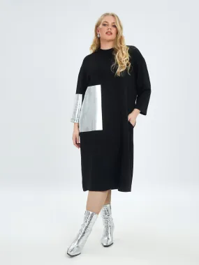 Mat Black and Silver Midi Dress